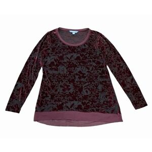 Simply Vera Wang Womens Velvet Burnout Top Dark Romantic Valentines Day Maroon M